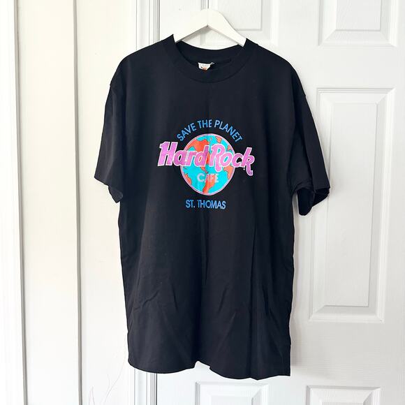 Hard Rock Cafe St Thomas Vintage Black Crew Neck Single Stitch Tee XL USA Read - Picture 1 of 7